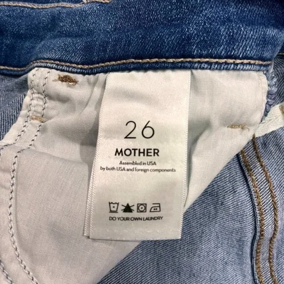 NEW MOTHER The Hustler Ankle Fray Jeans “No Promises” Blue Wash Size 26 - Picture 9 of 14